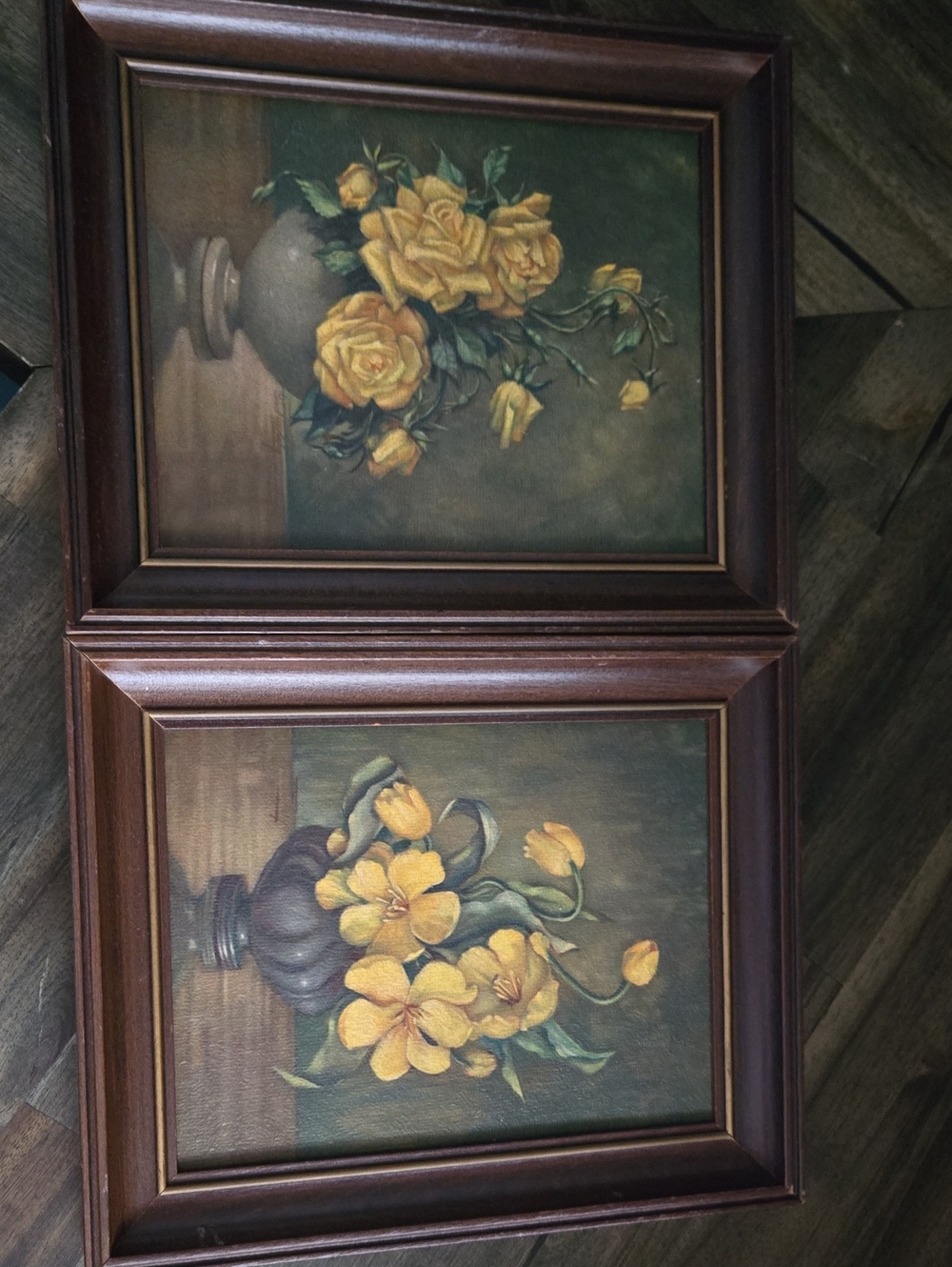 Vintage Framed Yellow Rose Floral Wall Art - Set of 2